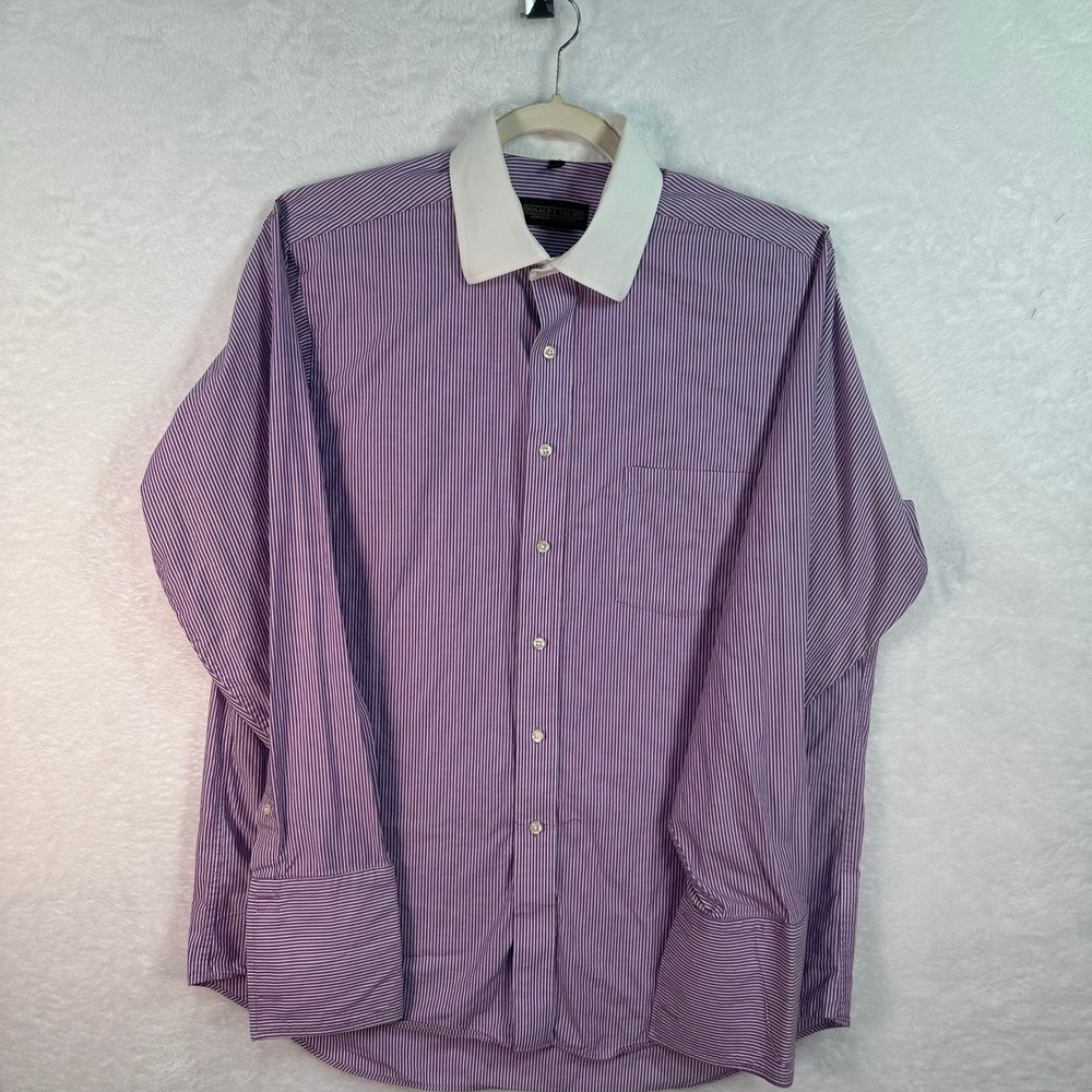 Donald J.‎ Trump Dress Shirt Mens 16.5 34/35 Purple Striped french cuffs